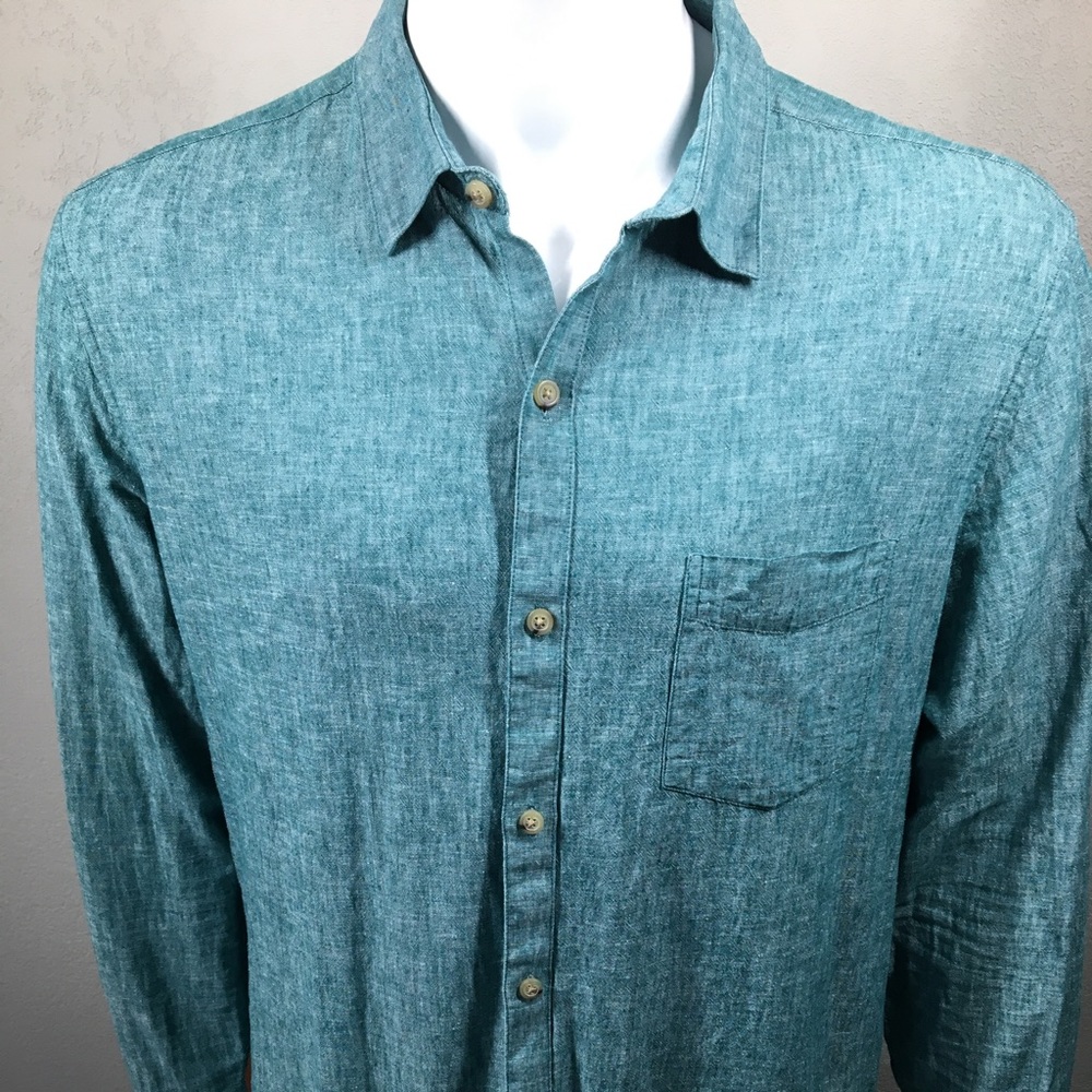 Men's Teal Long-Sleeve Button-Up Shirt
